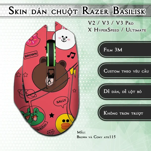 Skin dán chuột Razer Basilisk mẫu Brown và Cony atk115