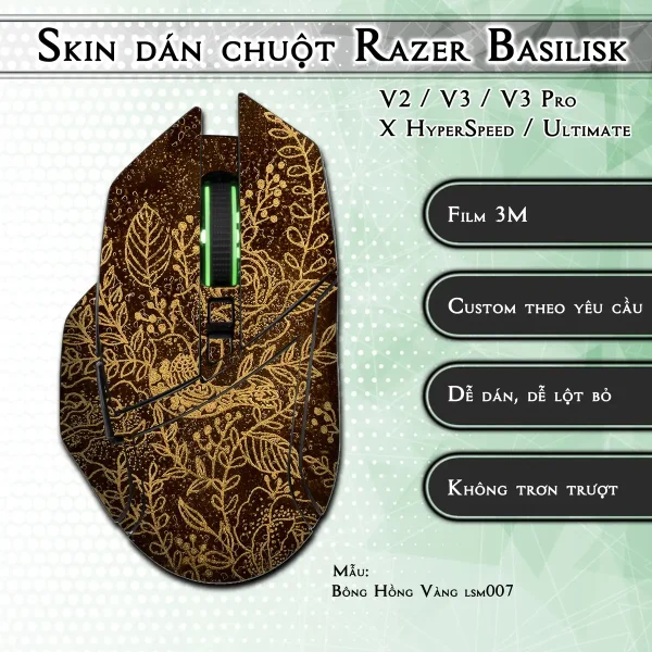 Skin dán chuột Razer Basilisk mẫu Bông Hồng Vàng lsm007
