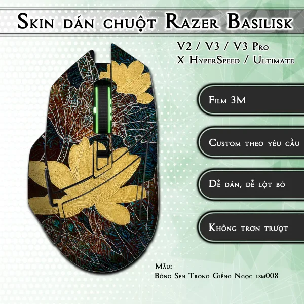 Skin dán chuột Razer Basilisk mẫu Bông Sen Trong Giếng Ngọc lsm008