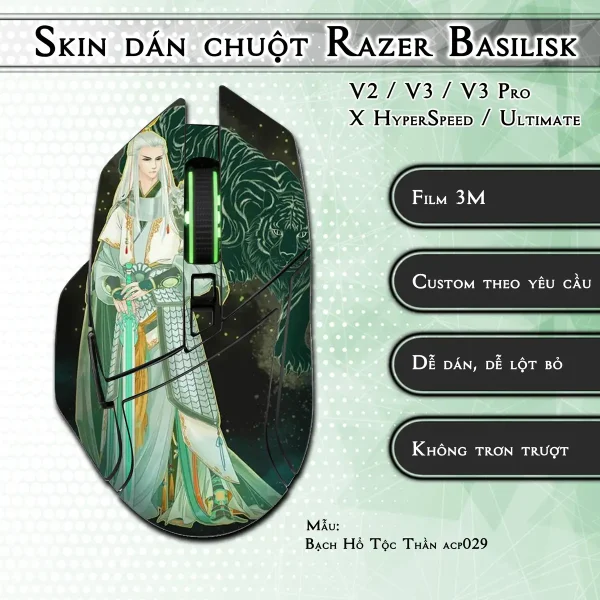 Skin dán chuột Razer Basilisk mẫu Bạch Hổ Tộc Thần acp029
