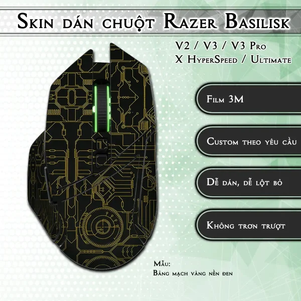 Skin dán chuột Razer Basilisk mẫu Bảng mạch vàng nền đen