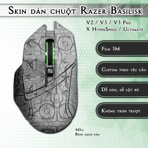 Skin dán chuột Razer Basilisk mẫu Bảng mạch xám