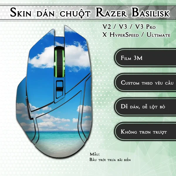 Skin dán chuột Razer Basilisk mẫu Bầu trời trưa bãi biển