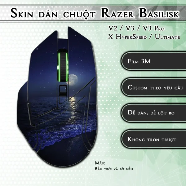 Skin dán chuột Razer Basilisk mẫu Bầu trời và bờ biển
