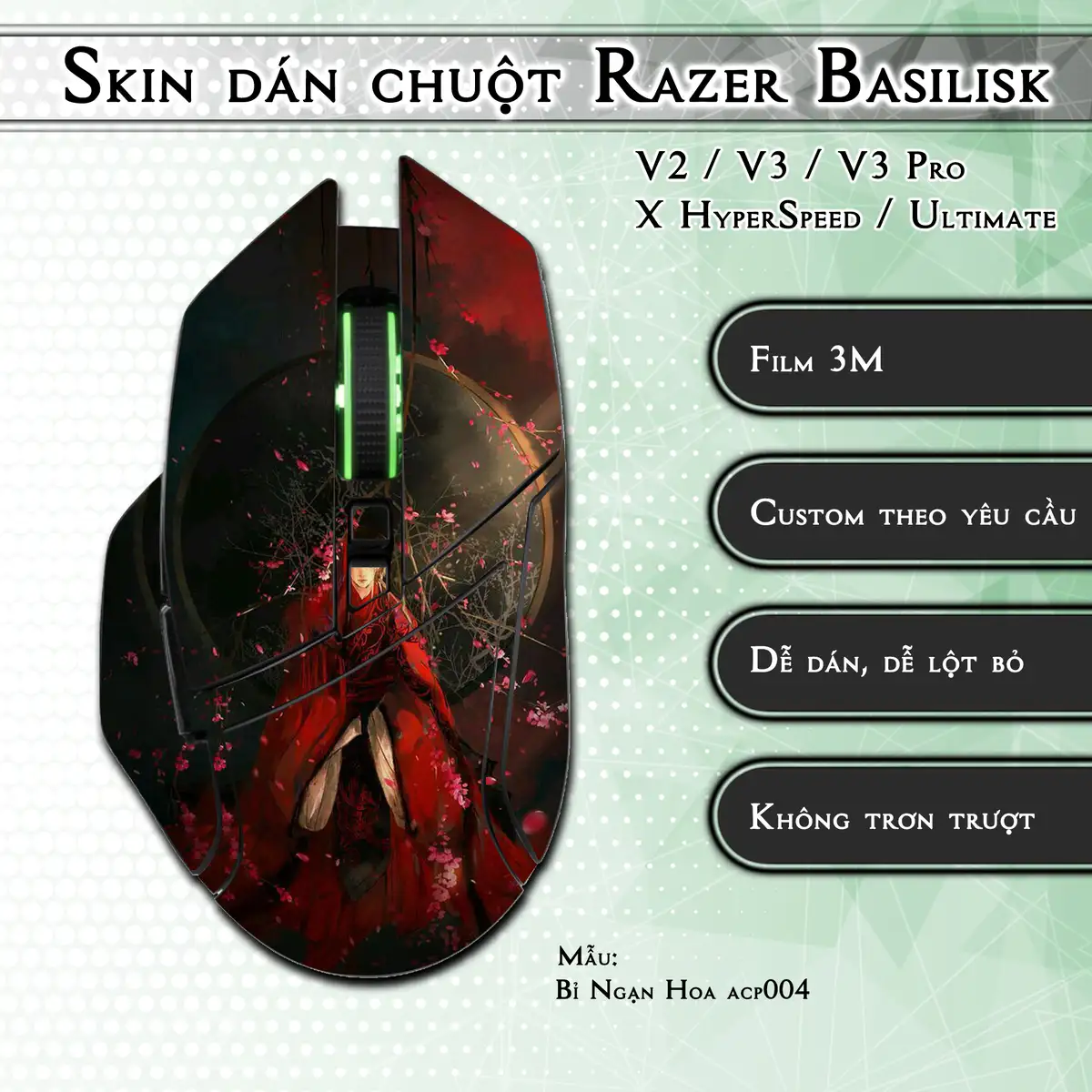 Skin dán chuột Razer Basilisk mẫu Bỉ Ngạn Hoa acp004 Skin dán chuột Razer Basilisk mẫu Bỉ Ngạn Hoa acp004