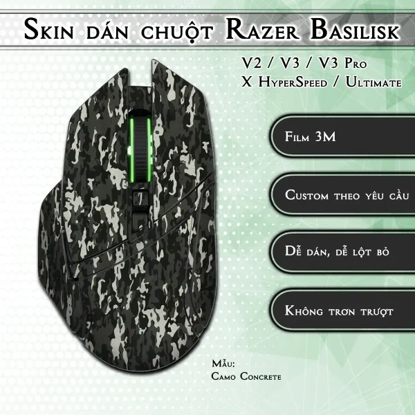 Skin dán chuột Razer Basilisk mẫu Camo Concrete