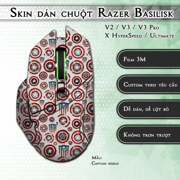 Skin dán chuột Razer Basilisk mẫu Captain shield