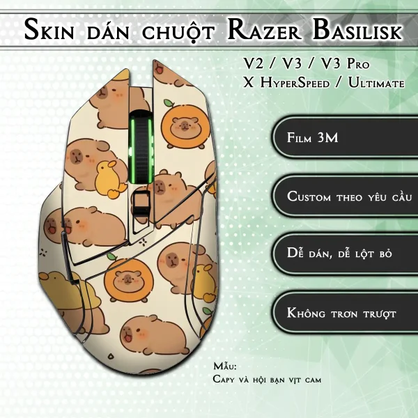 Skin dán chuột Razer Basilisk mẫu Capy và hội bạn vịt cam