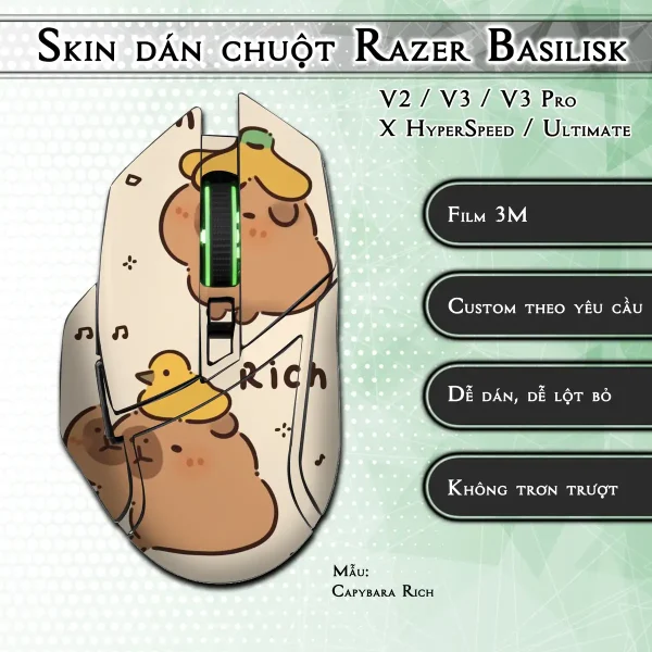 Skin dán chuột Razer Basilisk mẫu Capybara Rich