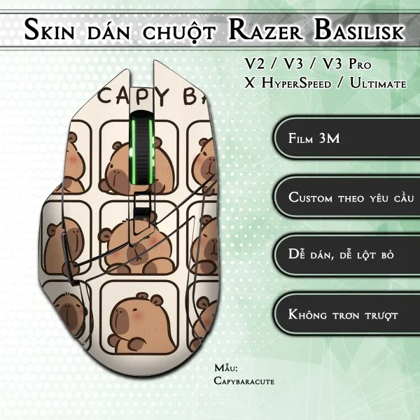 Skin dán chuột Razer Basilisk mẫu Capybaracute