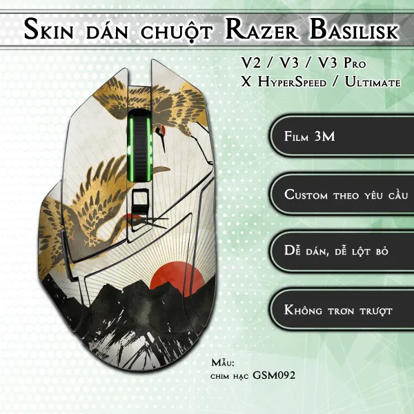 Skin dán chuột Razer Basilisk mẫu chim hạc GSM092