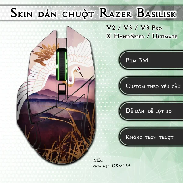 Skin dán chuột Razer Basilisk mẫu chim hạc GSM155