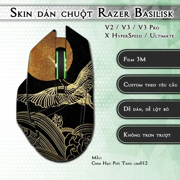 Skin dán chuột Razer Basilisk mẫu Chim Hạc Phù Tang lsm012