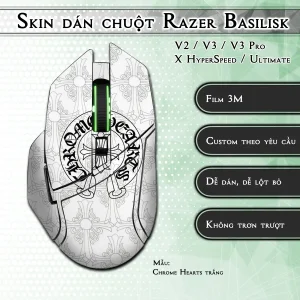 Skin dán chuột Razer Basilisk mẫu Chrome Hearts trắng