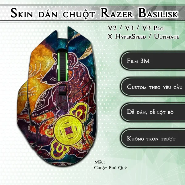 Skin dán chuột Razer Basilisk mẫu Chuột Phú Quý