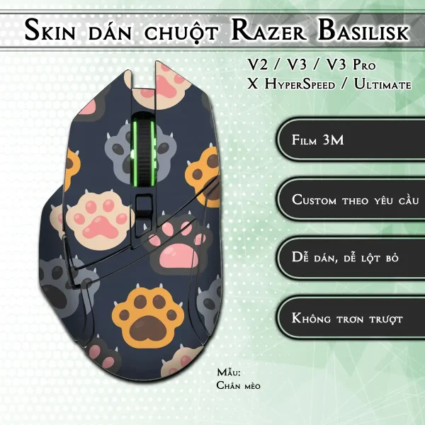 Skin dán chuột Razer Basilisk mẫu Chân mèo