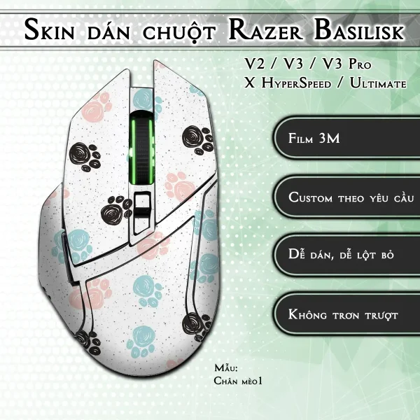 Skin dán chuột Razer Basilisk mẫu Chân mèo1