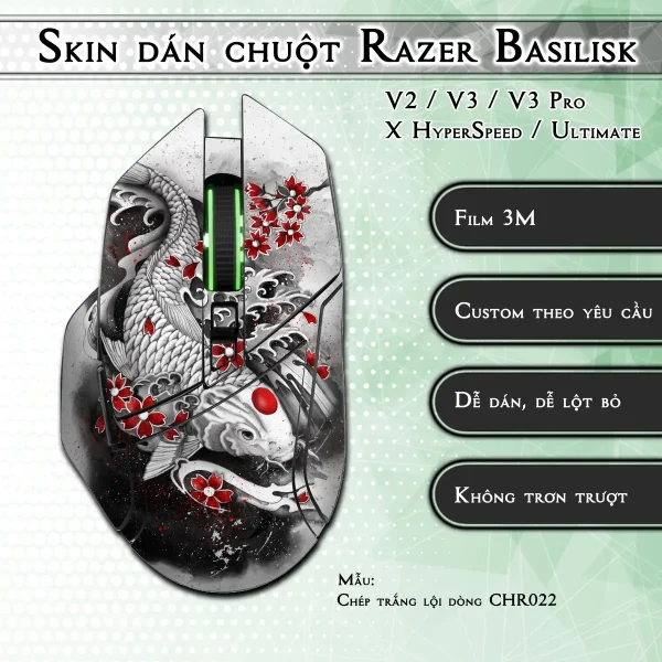Skin dán chuột Razer Basilisk mẫu Chép trắng lội dòng CHR022