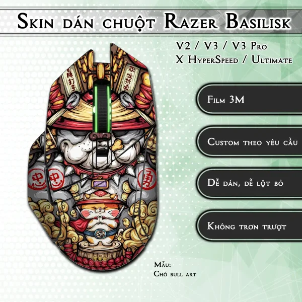Skin dán chuột Razer Basilisk mẫu Chó bull art