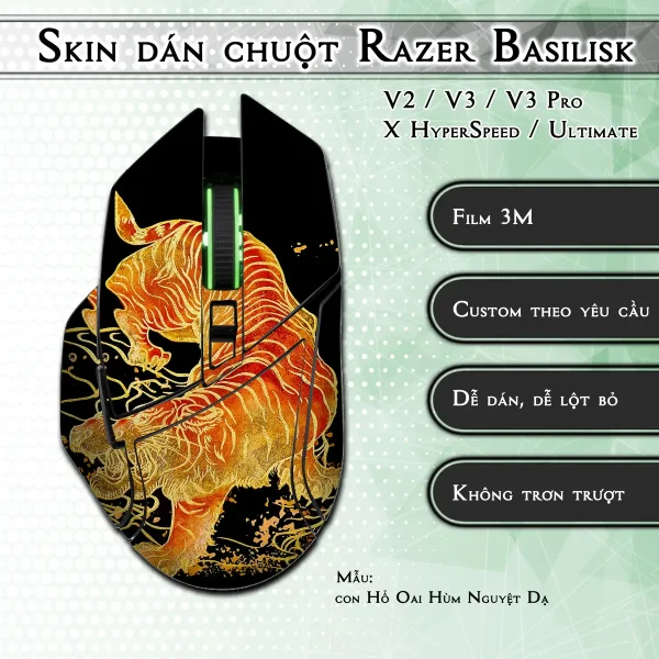 Skin dán chuột Razer Basilisk mẫu con Hổ Oai Hùm Nguyệt Dạ