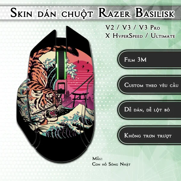 Skin dán chuột Razer Basilisk mẫu Con hổ Sóng Nhật