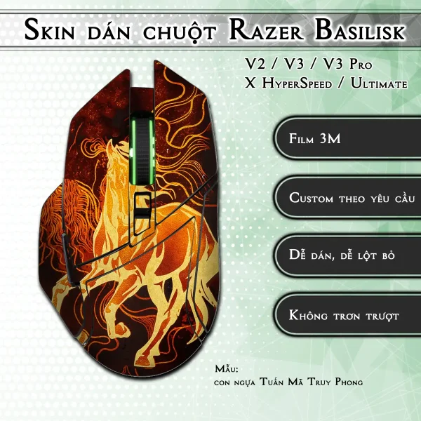 Skin dán chuột Razer Basilisk mẫu con ngựa Tuấn Mã Truy Phong