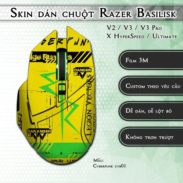Skin dán chuột Razer Basilisk mẫu Cyberpunk cyb01