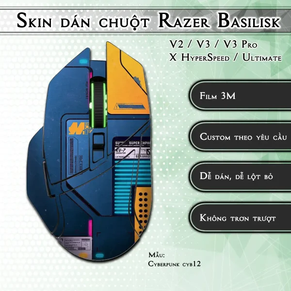 Skin dán chuột Razer Basilisk mẫu Cyberpunk cyb12