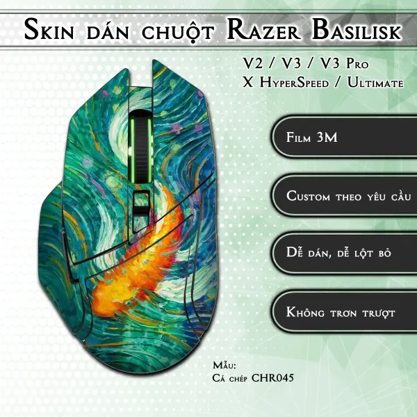 Skin dán chuột Razer Basilisk mẫu Cá chép CHR045