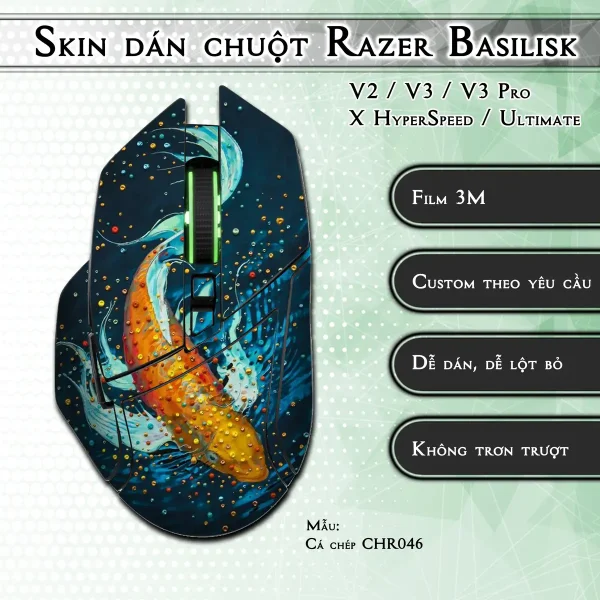 Skin dán chuột Razer Basilisk mẫu Cá chép CHR046