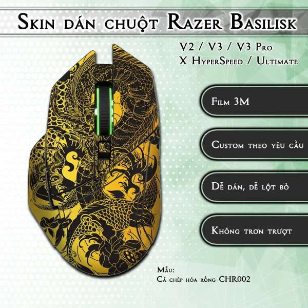 Skin dán chuột Razer Basilisk mẫu Cá chép hóa rồng CHR002