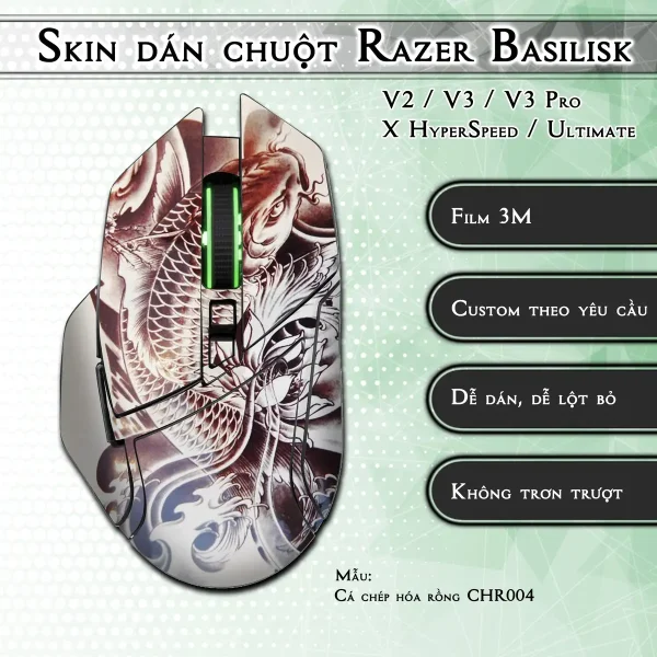 Skin dán chuột Razer Basilisk mẫu Cá chép hóa rồng CHR004
