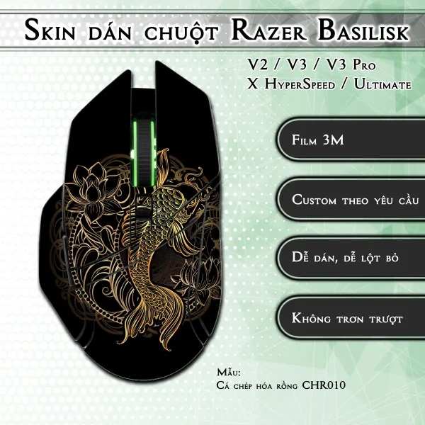 Skin dán chuột Razer Basilisk mẫu Cá chép hóa rồng CHR010