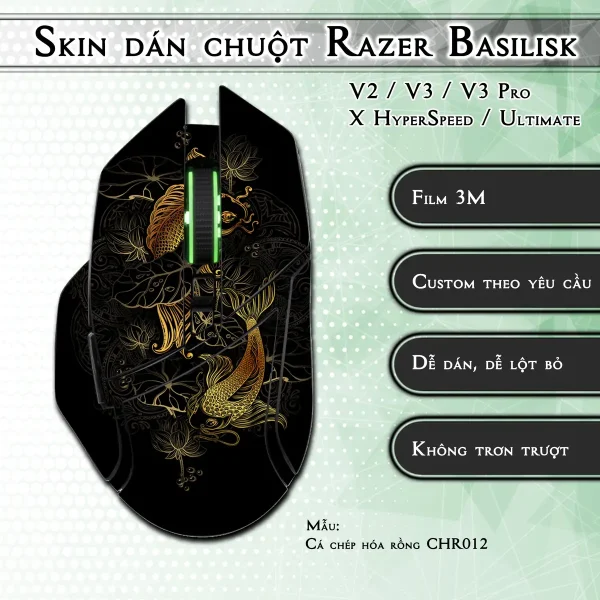 Skin dán chuột Razer Basilisk mẫu Cá chép hóa rồng CHR012