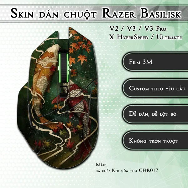 Skin dán chuột Razer Basilisk mẫu cá chép Koi mùa thu CHR017