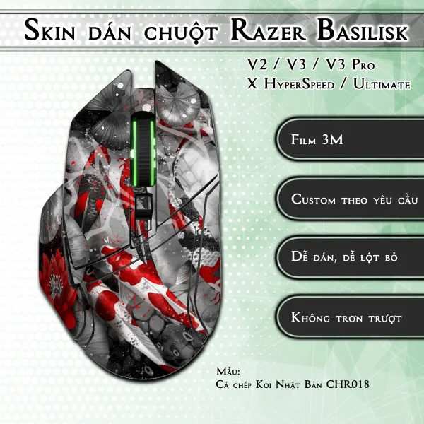 Skin dán chuột Razer Basilisk mẫu Cá chép Koi Nhật Bản CHR018