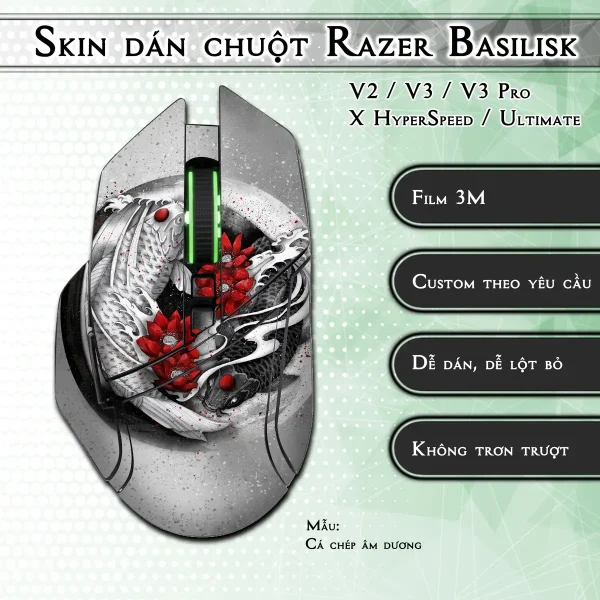 Skin dán chuột Razer Basilisk mẫu Cá chép âm dương