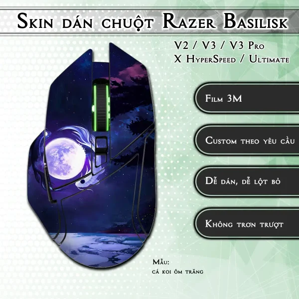 Skin dán chuột Razer Basilisk mẫu cá koi ôm trăng