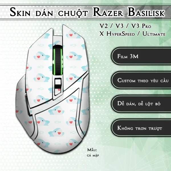 Skin dán chuột Razer Basilisk mẫu cá mập