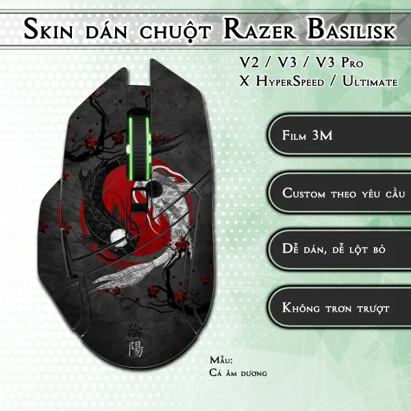 Skin dán chuột Razer Basilisk mẫu Cá âm dương