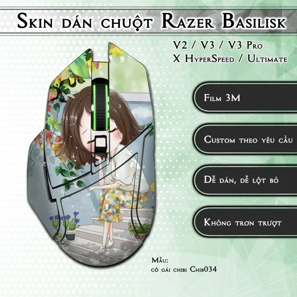 Skin dán chuột Razer Basilisk mẫu cô gái chibi Chib034
