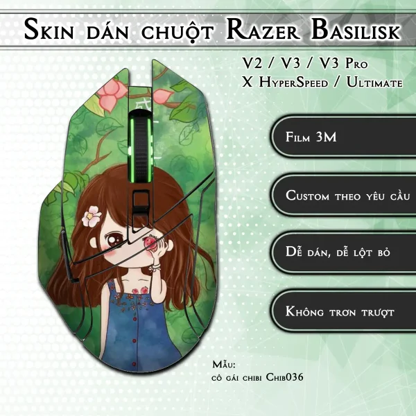 Skin dán chuột Razer Basilisk mẫu cô gái chibi Chib036