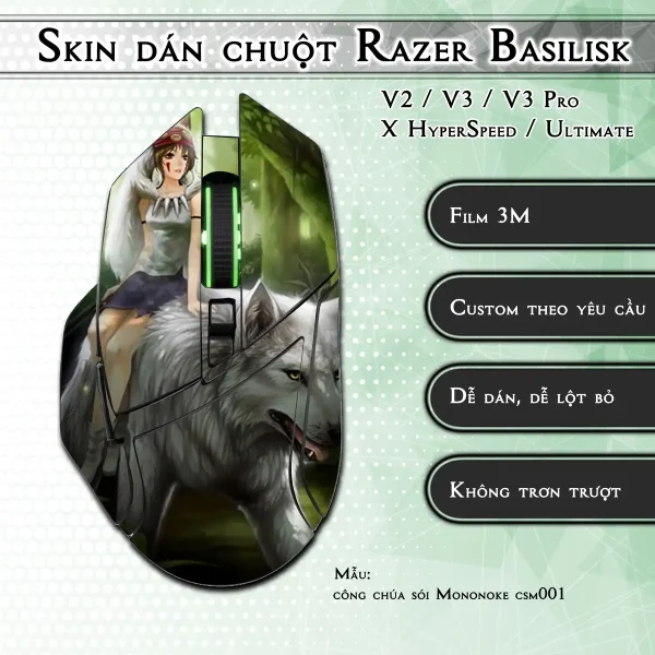 Skin dán chuột Razer Basilisk mẫu công chúa sói Mononoke csm001