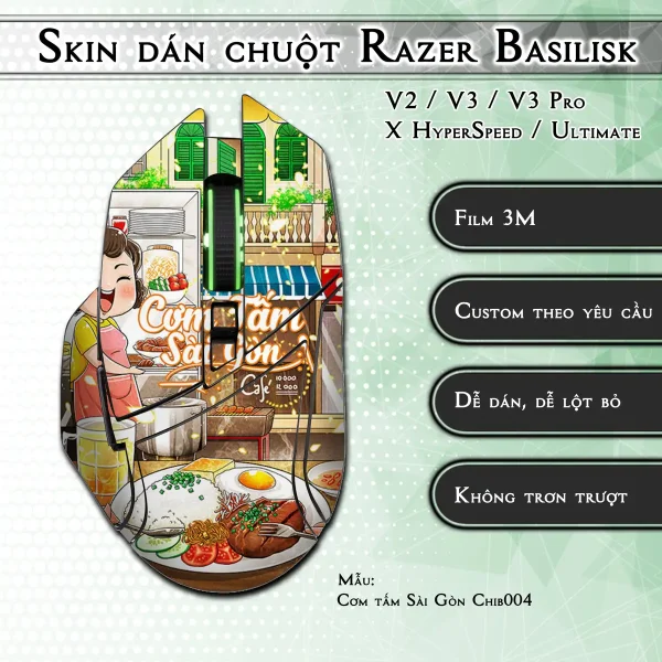 Skin dán chuột Razer Basilisk mẫu Cơm tấm Sài Gòn Chib004