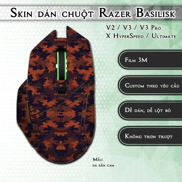 Skin dán chuột Razer Basilisk mẫu da rắn cam