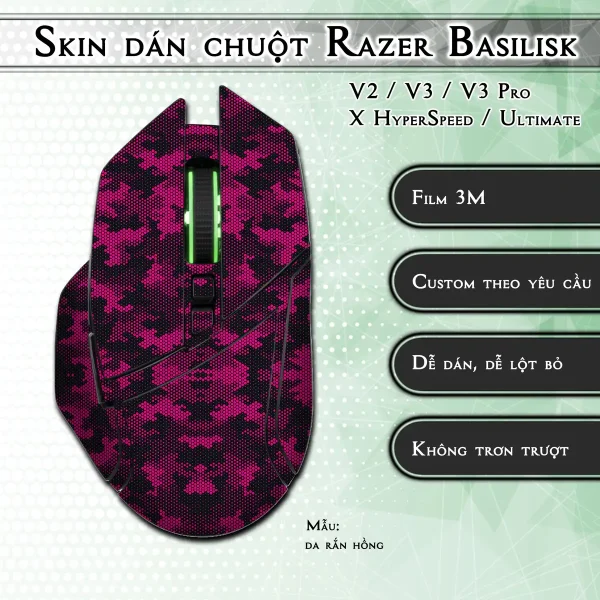 Skin dán chuột Razer Basilisk mẫu da rắn hồng