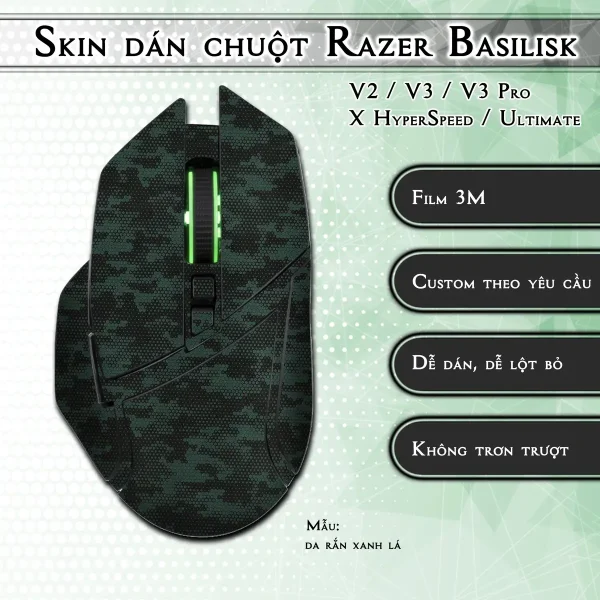 Skin dán chuột Razer Basilisk mẫu da rắn xanh lá