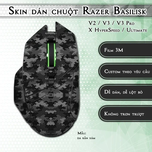 Skin dán chuột Razer Basilisk mẫu da rắn xám