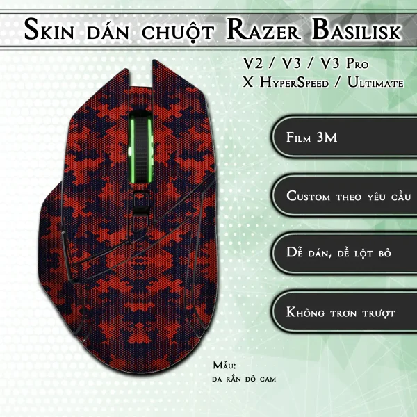 Skin dán chuột Razer Basilisk mẫu da rắn đỏ cam