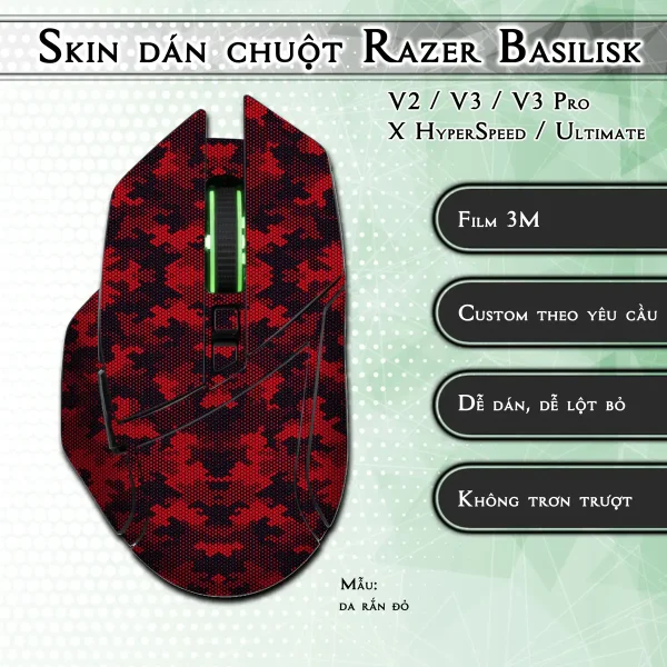 Skin dán chuột Razer Basilisk mẫu da rắn đỏ